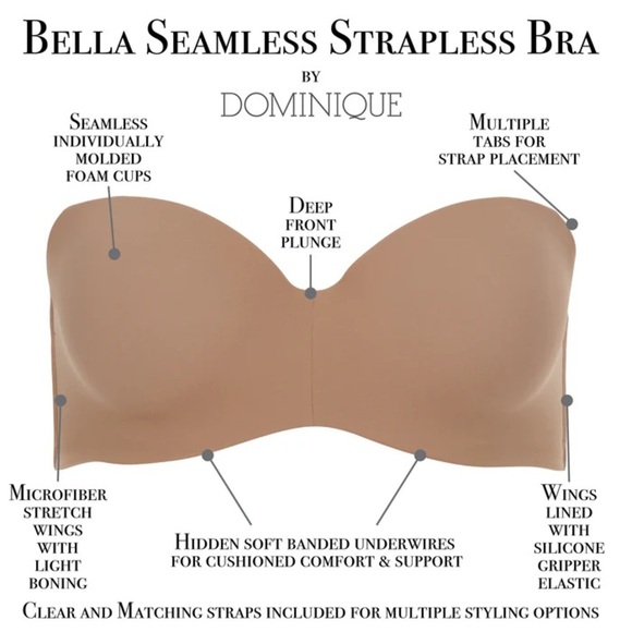 Dominique Bella Seamless Strapless Bra, Mocha, 38C - Picture 3 of 7